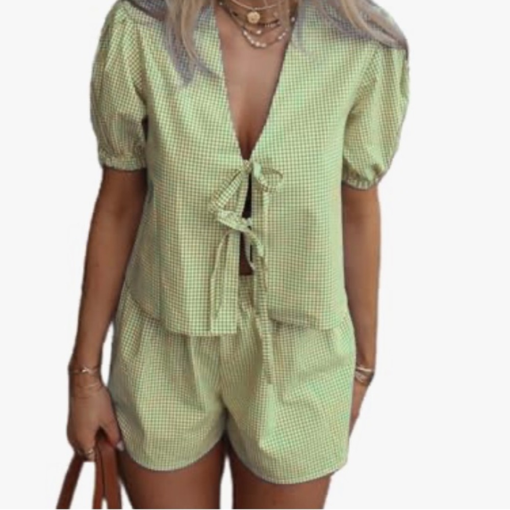 Never worn- Green Gingham Two-Piece Set